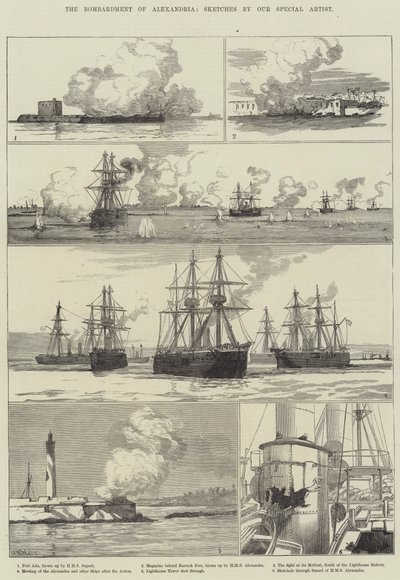 轰炸亚历山大港（雕刻）（The Bombardment of Alexandria）。 作者 英语学校