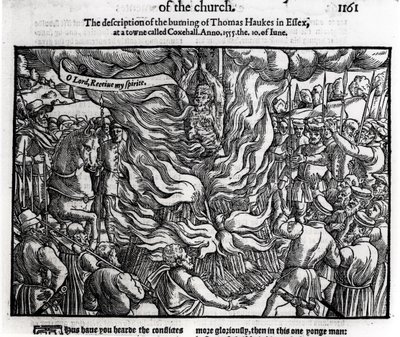 1555年6月10日托马斯·豪克斯的烧毁，来自John Foxe的“使徒行传和纪念碑”（1516-87）1563 作者 英语学校