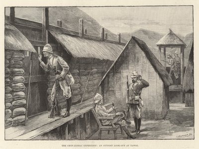 Chin-Lushai Expedition, 一个眺望 Yawhi 的前哨（版画） 作者 英语学校