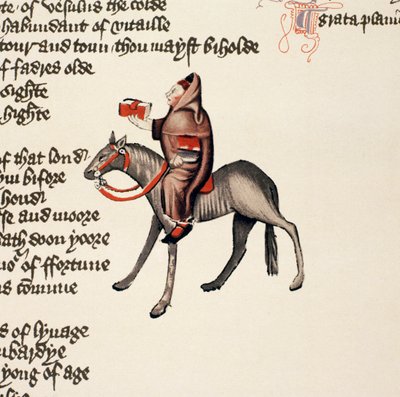 牛津大学故事，来自坎特伯雷故事的详细信息，由Geoffrey Chaucer撰写（c.1342-1400）埃尔斯米尔手稿，传真版，1911年（原始细节见128942） 作者 英语学校