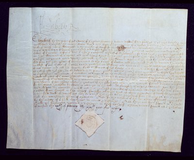 1572年女王伊丽莎白一世签署的托马斯霍华德，诺福克第四公爵的死亡保证书（牛皮纸上的墨水） 作者 英语学校