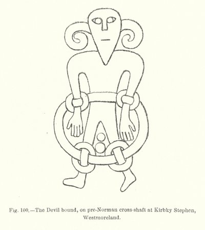 The Devil bound, on pre-Norman cross-shaft at Kirbky Stephen, Westmoreland (engraving) 作者 英语学校