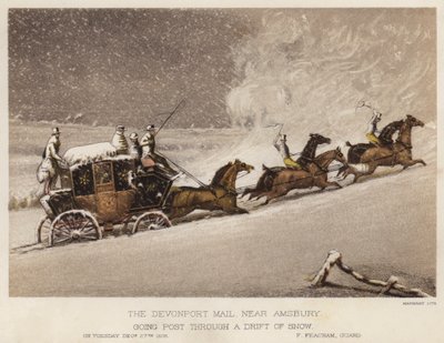 德文波特邮件，靠近阿姆斯伯里，穿过一片雪（彩色石版画） 作者 英语学校