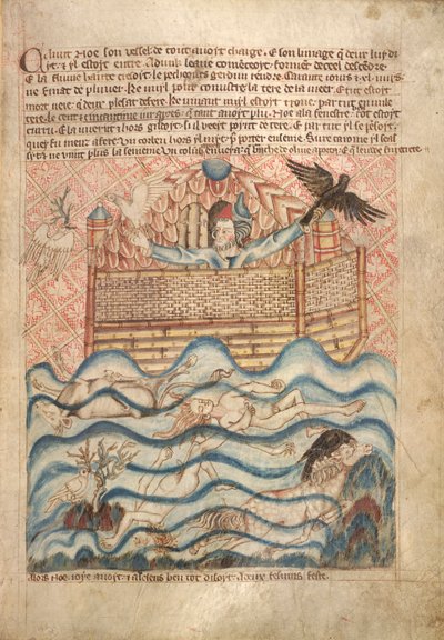 鸽子和乌鸦，来自《霍尔克姆圣经图画书》，c.1320-30（纸上水彩画） 作者 英语学校
