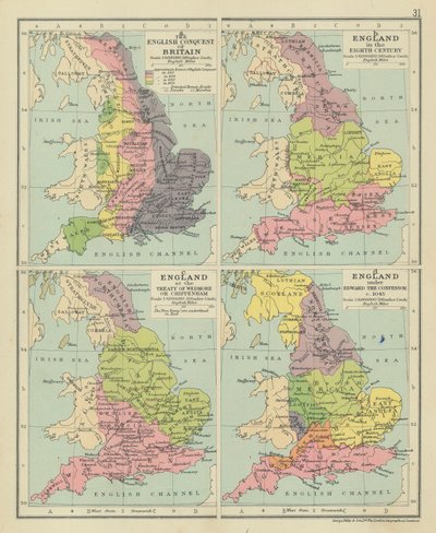 英国征服不列颠。八世纪的英格兰韦德莫尔或奇彭纳姆条约》中的英格兰（彩色石版画） 作者 英语学校