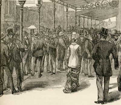 墨尔本柯林斯街商业厅的交易所，来自GT Bettany的“世界居民”，1888年出版（版画） 作者 英语学校
