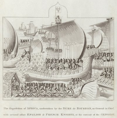 在热那亚的恳求下，由波旁公爵（General Dukour）执行的非洲之战（Exkedetion of Africa）与其他几位英国和法国骑士一起担任 作者 英语学校