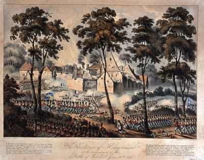 1815年6月18日滑铁卢战役开始时Hougoumont的外观，由T. Sutherland雕刻，1816年出版（aquatint） 作者 英语学校