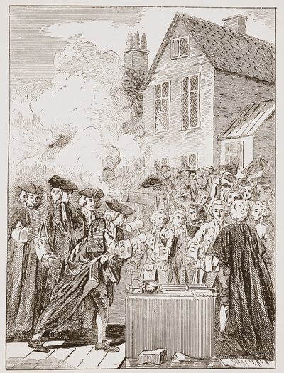 1760年Blackfriars Bridge的基石，来自当代印刷品 作者 英语学校