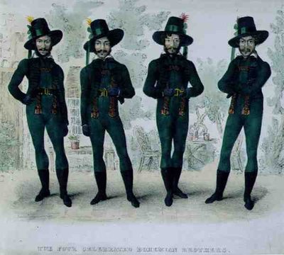 著名的波西米亚四兄弟，约1827年（彩色平版印刷）。 作者 英语学校