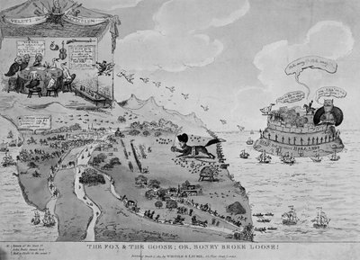 狐狸和鹅，拿破仑的漫画（1769-1861）逃离厄尔巴岛，1815年 作者 英语学校
