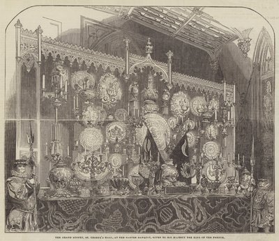 嘉德宴会上的盛大自助餐，圣乔治大厅，献给法国国王陛下（版画） 作者 英语学校