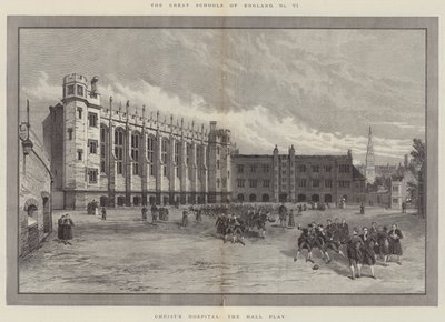 英格兰的伟大学校，基督医院，大厅戏剧（雕刻） 作者 英语学校