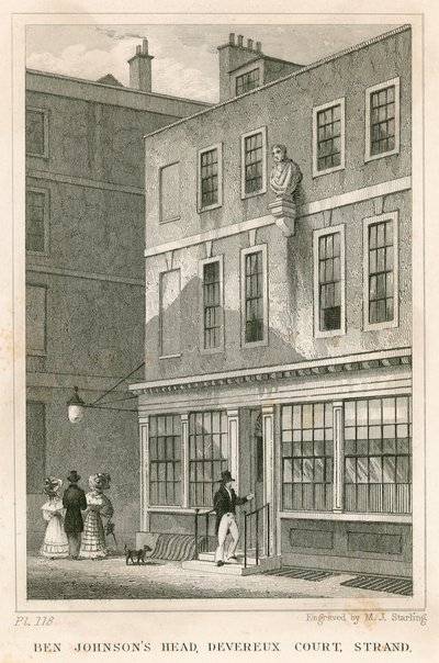 Grecian咖啡馆，Devereux Court，Strand，拥有Ben Johnson半身像 作者 英语学校