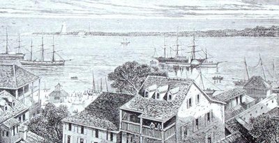 拿骚港，出自托马斯-米尔纳牧师的《地理画廊》，约1880年出版（雕刻）。 作者 英语学校