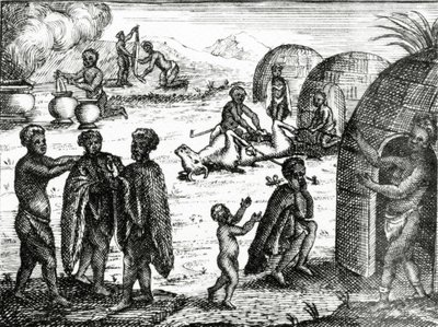 霍屯督人崇拜某种昆虫，来自Peter Kolb的“现状好望角”，1731年出版 作者 英语学校