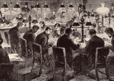 下议院：记者的房间，来自&39;The Illustrated London News&39;，1882年2月18日 作者 英语学校