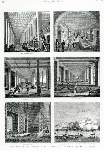 印支 - 中国鸦片贸易：巴特那鸦片工厂的笔记，取自1882年的The Graphic 作者 英语学校