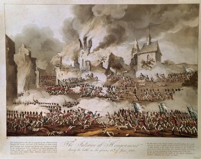 Hougoumont的内部在1815年6月18日的辉煌战役期间，由T. Sutherland雕刻，1816年出版（aquatint） 作者 英语学校