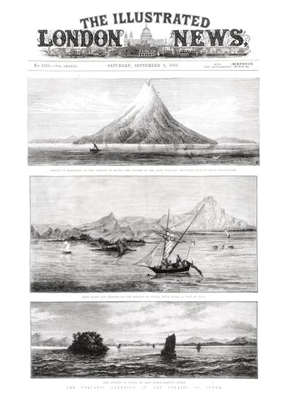 1883年9月8日，The Illustrated London News的Krakatoa岛的封面 作者 English School