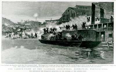 宾夕法尼亚州霍姆斯特德卡内基钢铁厂的劳工斗争，来自 1892 年 7 月 30 日的“图形”（石版画） 作者 英语学校