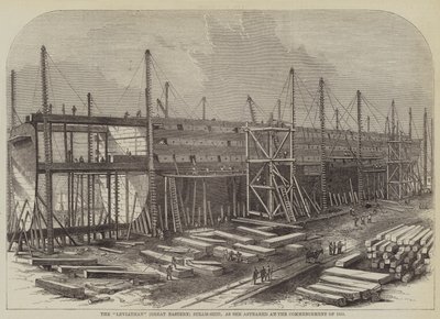 利维坦"（大东方）号蒸汽船，1855年开工时的样子（雕刻）。 作者 英语学校