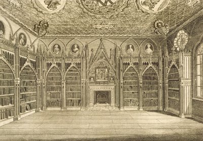 图书馆由Godfrey雕刻，由Horace Walpole描述的草莓山，1784年 作者 英语学校