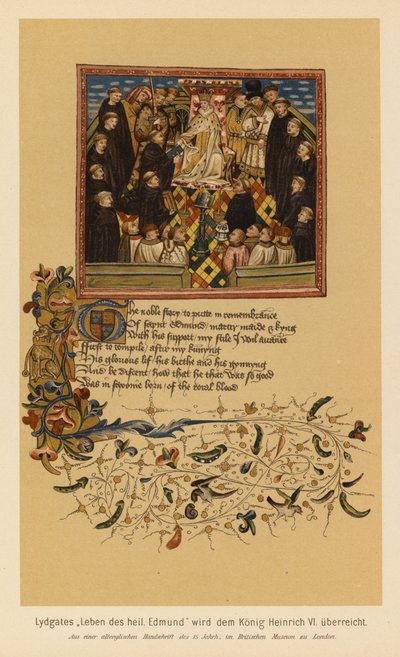 约翰-莱德盖特的《国王与殉道者圣埃德蒙的生平》，赠送给亨利六世（彩色石印版） 作者 英语学校
