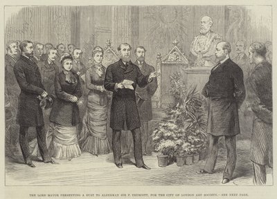 市长为伦敦市艺术协会向市议员 F Truscott 爵士颁发半身像（版画） 作者 英语学校