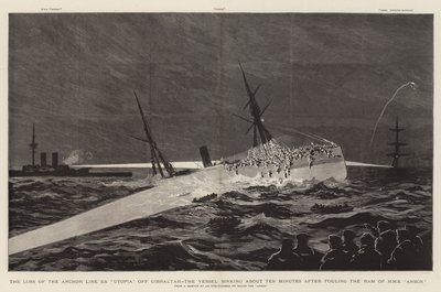 在直布罗陀附近失去锚线 SS“乌托邦”，该船在对 HMS“安森”号的公羊犯规约十分钟后沉没（雕刻） 作者 英语学校