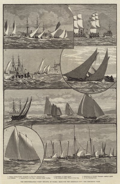 帕尔马的地中海舰队帆船赛，海军上将杯比赛（雕刻） 作者 英语学校