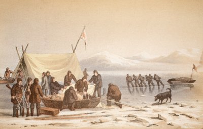 1851年6月14日在惠灵顿海峡举行的会议，从Voyage到Baffins Bay和Barrow Straits的插图......，1852年（手工彩色雕刻） 作者 英语学校