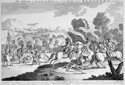关于G-r-m-y的M-d-n附近晚期战斗的讽刺画，约1759年（蚀刻版）。 作者 英语学校