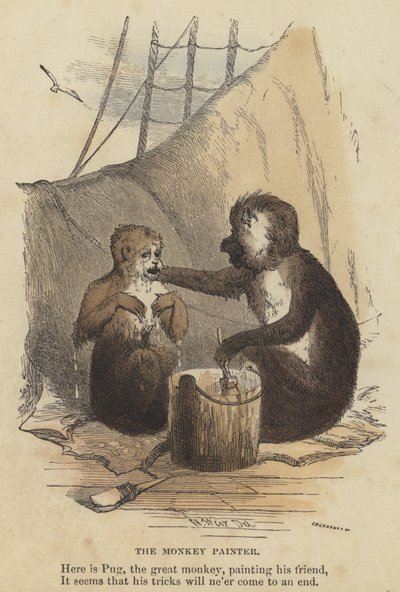 猴子画家（彩色雕刻） 作者 英语学校