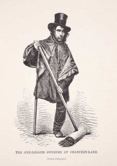 在Chancery Lane的单腿清扫车，照片，伦敦劳工和伦敦穷人的插图由Henry Mayhew，酒吧。 1862年 作者 英语学校