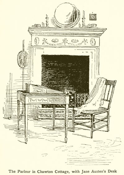 Chawton Cottage的客厅，与Jane Austens Desk 作者 英语学校
