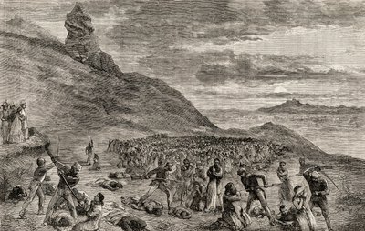 1849年马达加斯加岛基督徒的迫害和屠杀，1865年（木版画） 作者 英语学校