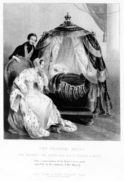 皇家公主，女王陛下和阿尔伯特王子，与皇家婴儿床，1840年 作者 英语学校