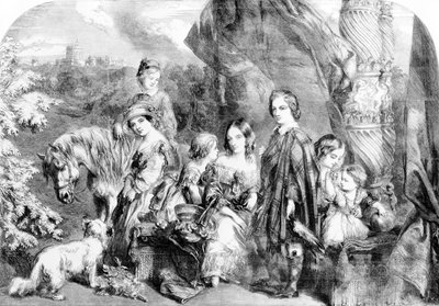 温莎大公园的女王和她的孩子，来自1852年的“插图伦敦新闻” 作者 英语学校
