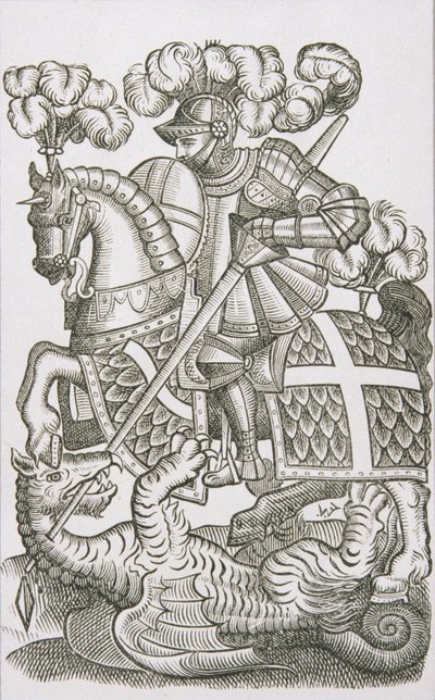 红十字骑士，来自Edmund Spenser的第一版“仙女皇后”，1590年 作者 英语学校