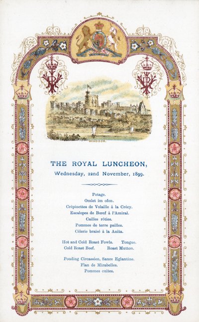 皇家午餐会，1899年11月22日星期三，菜单 作者 英语学校