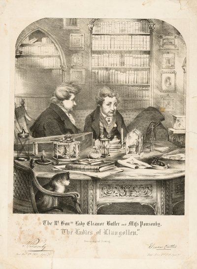 Rt。 尊敬的 埃莉诺·巴特勒夫人和庞森比小姐，《兰戈伦的女士们》，1831 年后（石版画） 作者 英语学校