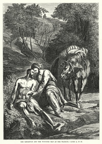 撒玛利亚人和路边受伤的人，卢克十世，30-35（版画） 作者 英语学校