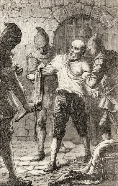 在西班牙宗教裁判所，乔治·佩恩的鞭打，1865年（木刻） 作者 英语学校