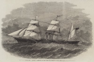 螺旋蒸汽船“印度”，默西河第 100 团第一支队抵达（雕刻） 作者 英语学校