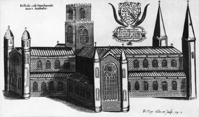 达勒姆大教堂南部外观，1660年 作者 英语学校