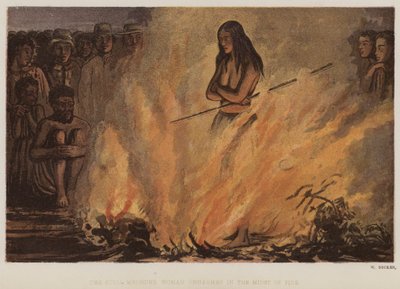 在火海中安然无恙的苏吉亚女药师（彩色平版印刷）。 作者 英语学校