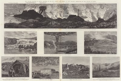 新西兰温泉湖区塔拉威拉火山火山喷发，威罗阿村被毁（版画） 作者 英语学校