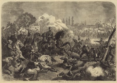 战争，威廉国王和他的参谋部在格拉沃特（Gravelotte）（雕刻）。 作者 英语学校