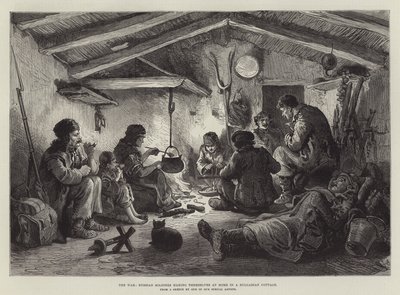 战争，俄罗斯士兵在保加利亚小屋里让自己在家（雕刻） 作者 英语学校